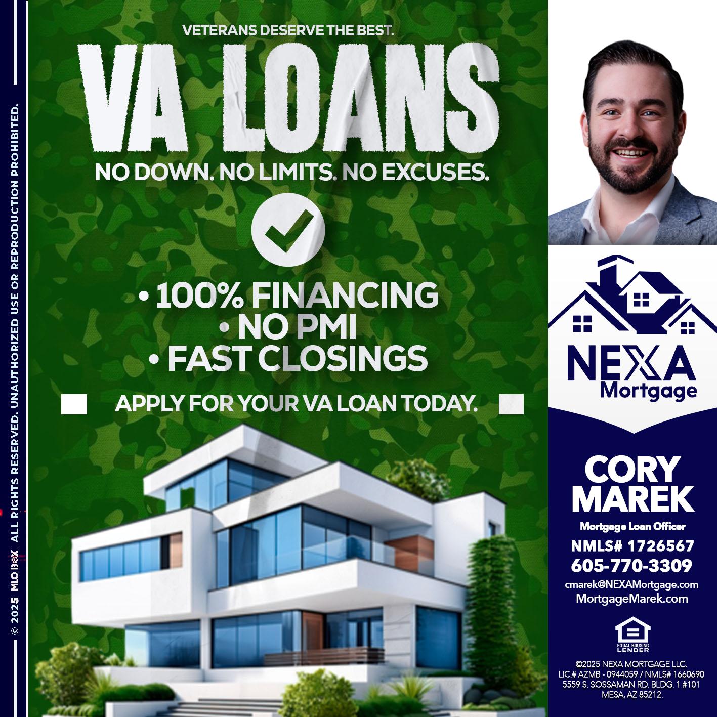 VA LOANS - Cory Marek -Mortgage Loan Officer