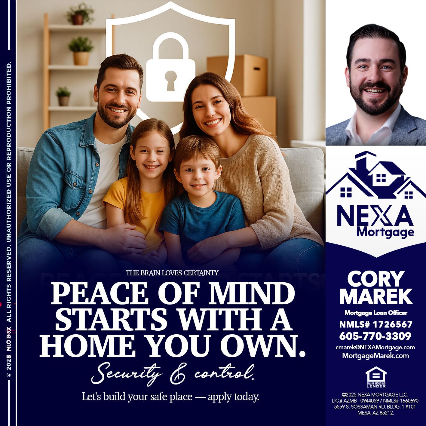 peace of mind - Cory Marek -Mortgage Loan Officer