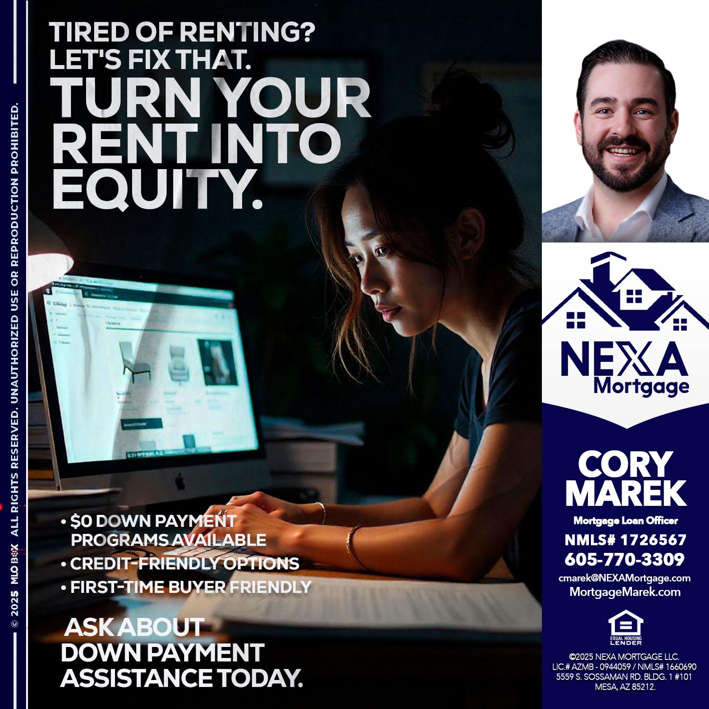tired of renting? - Cory Marek -Mortgage Loan Officer