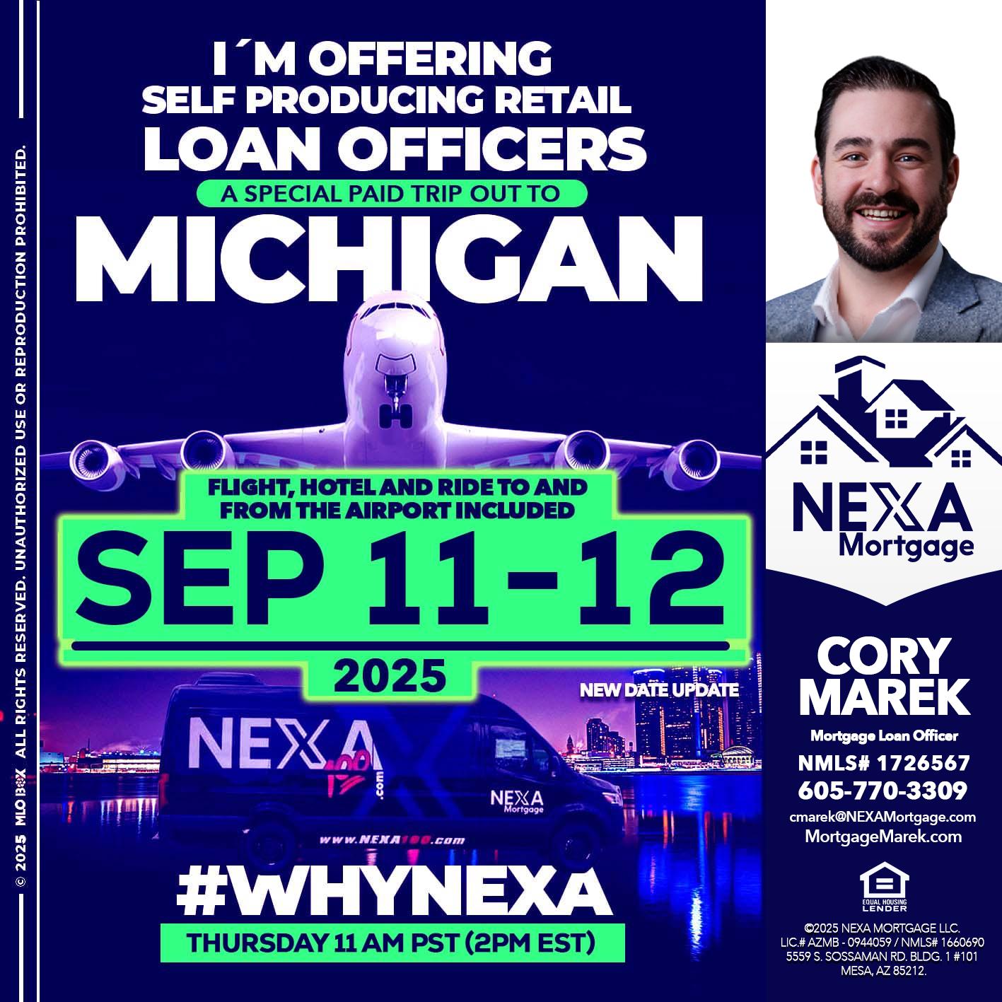 michigan sep 11-12 - Cory Marek -Mortgage Loan Officer
