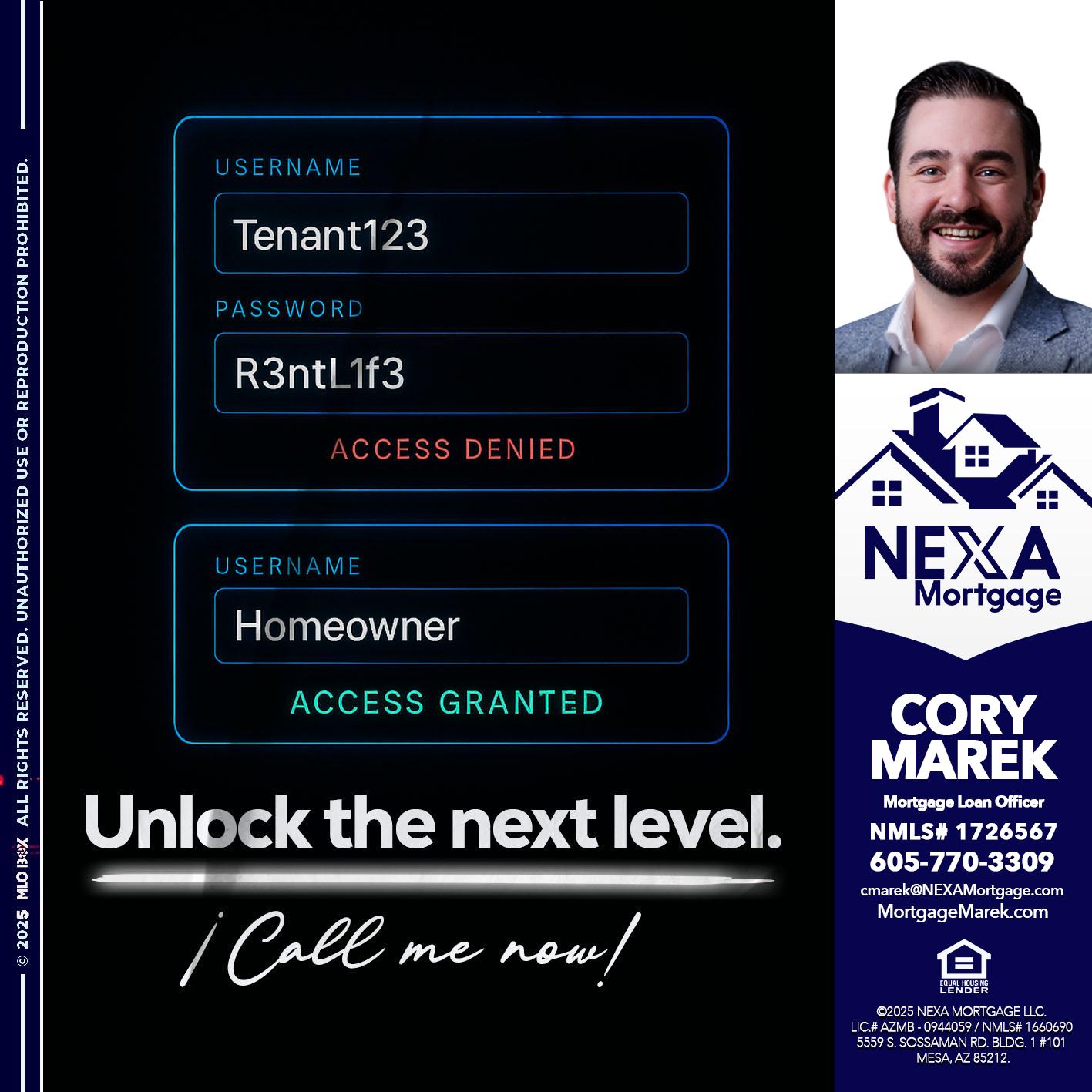 UNLOCK THE NEXT LEVEL - Cory Marek -Mortgage Loan Officer