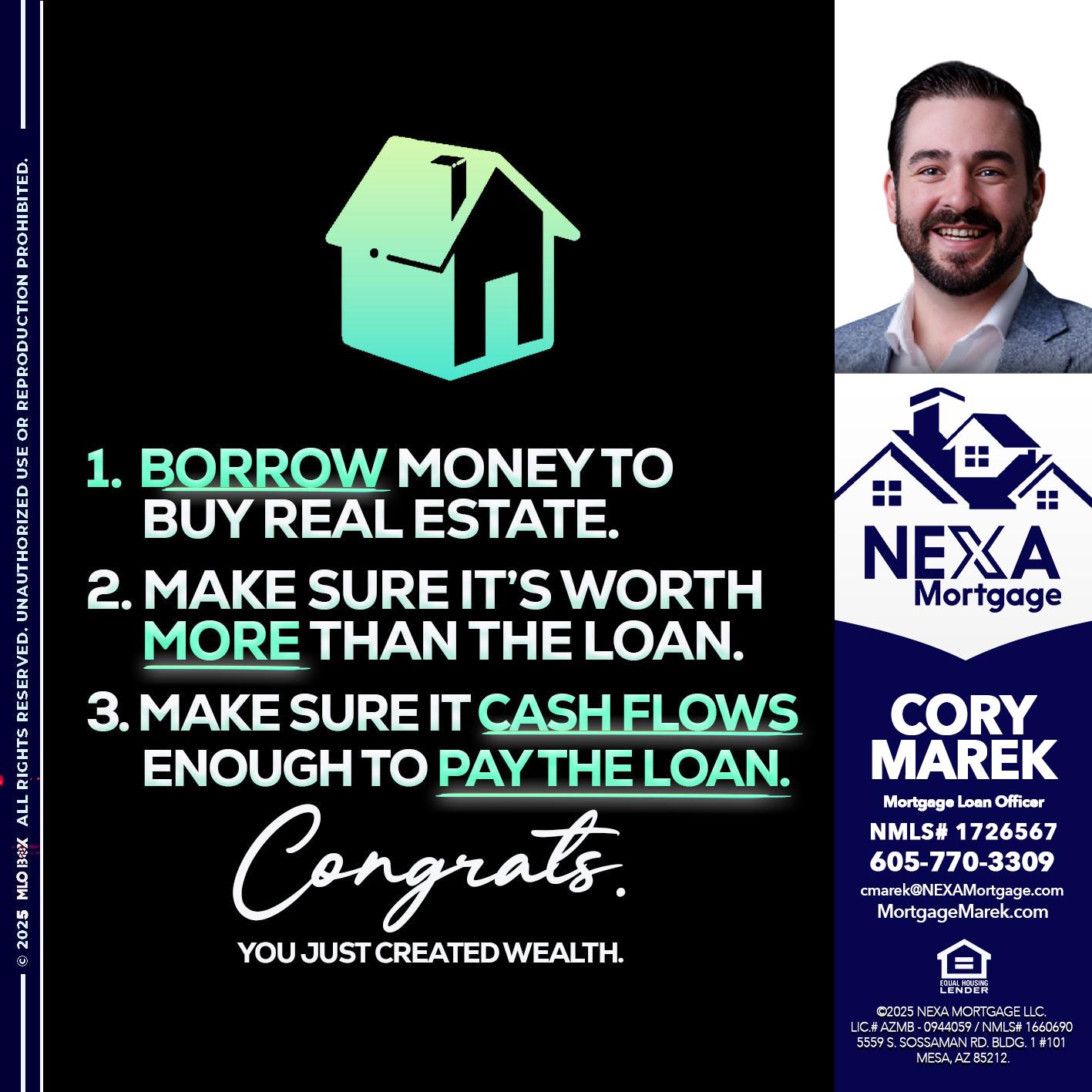 BORROW MONEY - Cory Marek -Mortgage Loan Officer