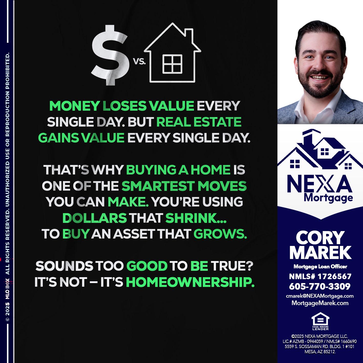 MONEY LOSES VALUE - Cory Marek -Mortgage Loan Officer