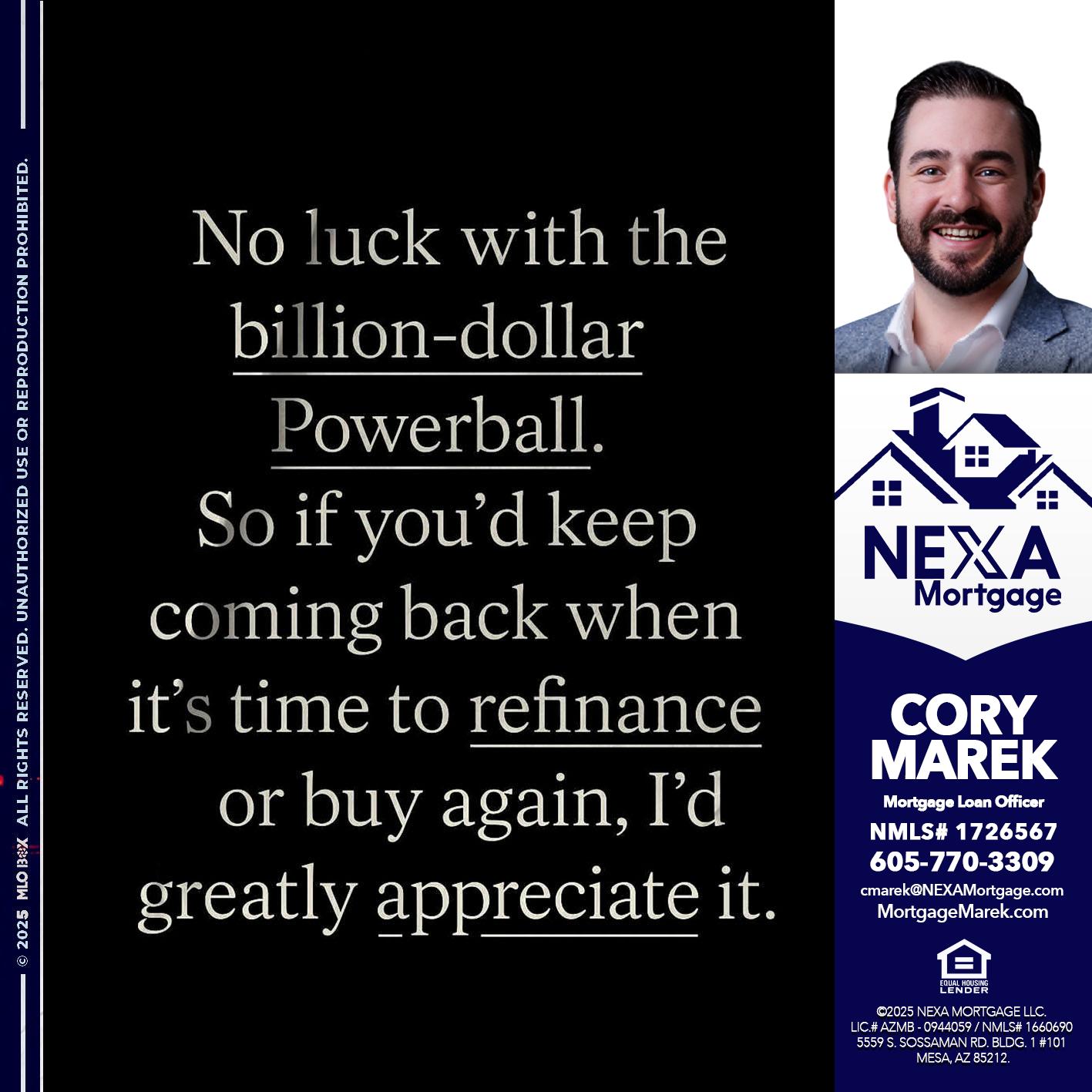NO LUCK WITH - Cory Marek -Mortgage Loan Officer