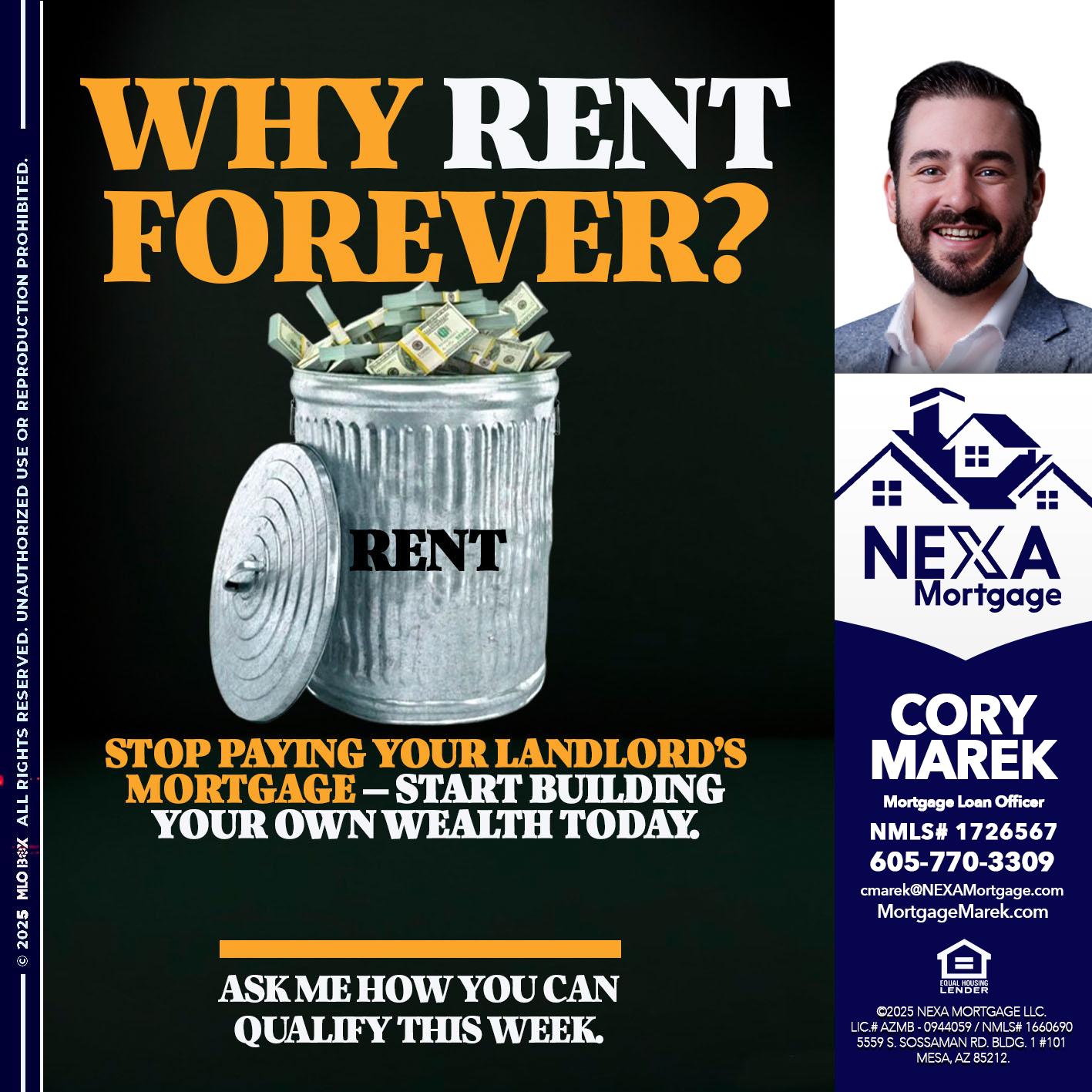 why rent? - Cory Marek -Mortgage Loan Officer