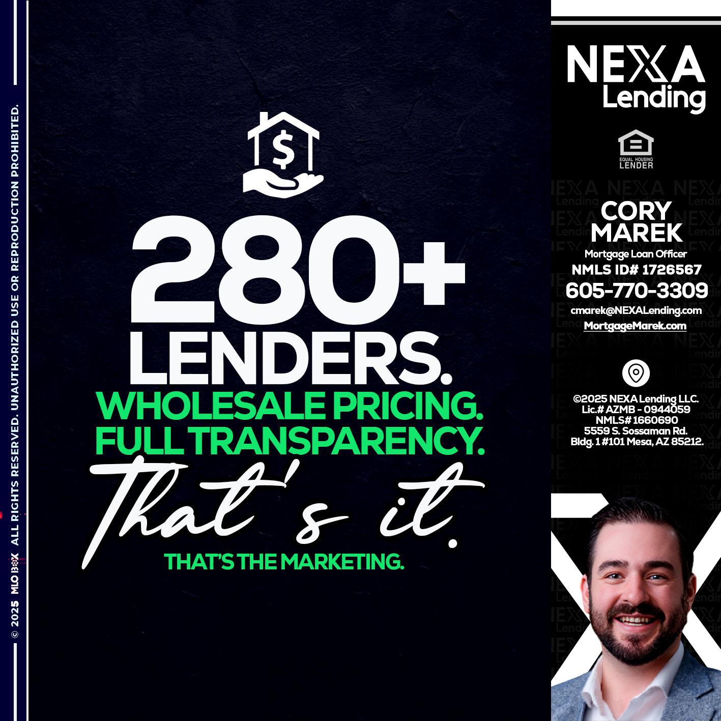 280+ LENDERS - Cory Marek -Mortgage Loan Officer