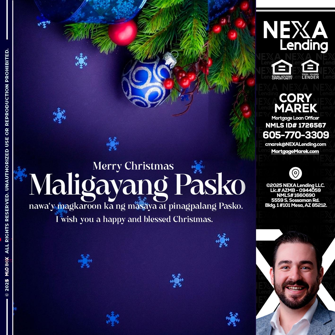 Maligayang Pasko - Cory Marek -Mortgage Loan Officer