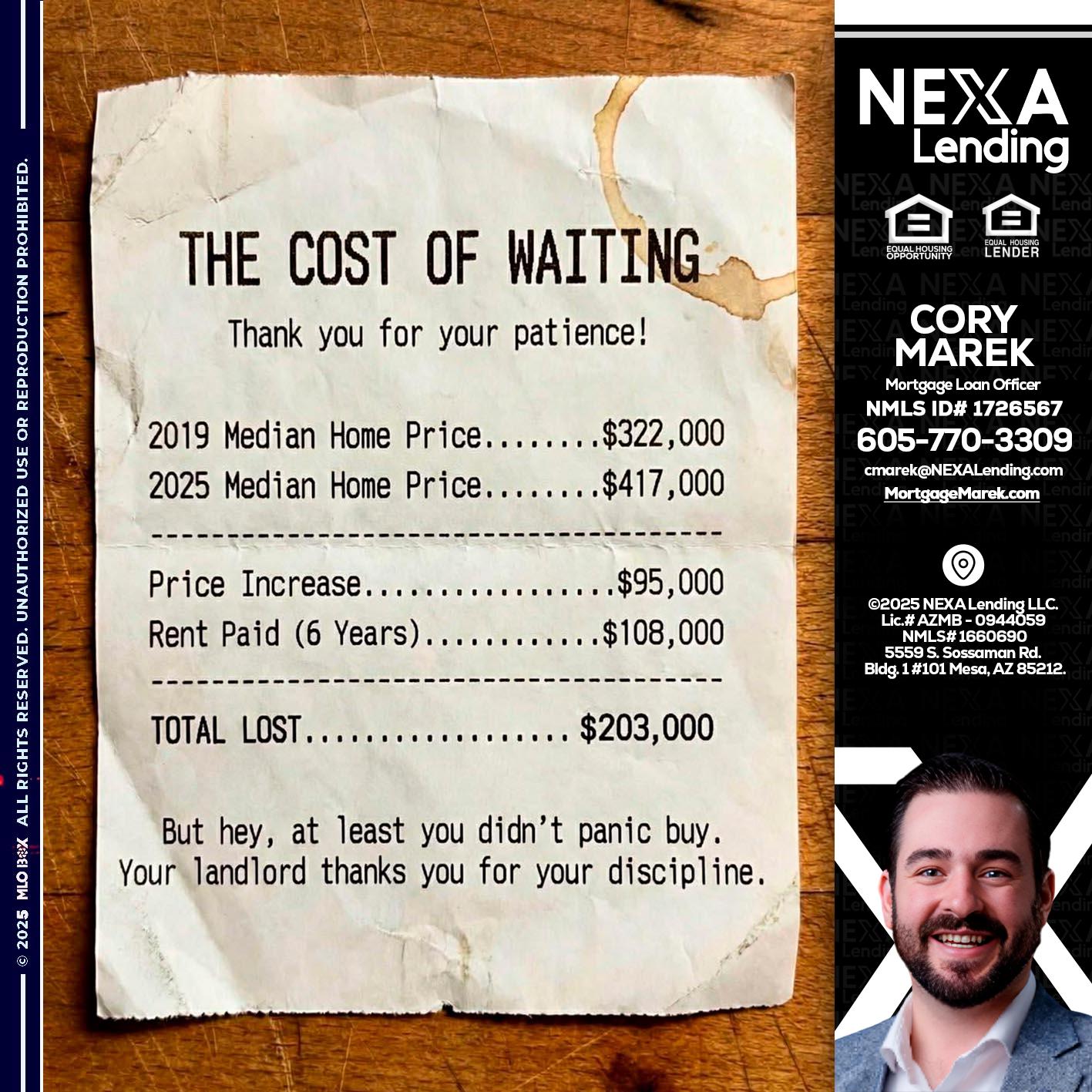 THE COST OF WAITING - Cory Marek -Mortgage Loan Officer