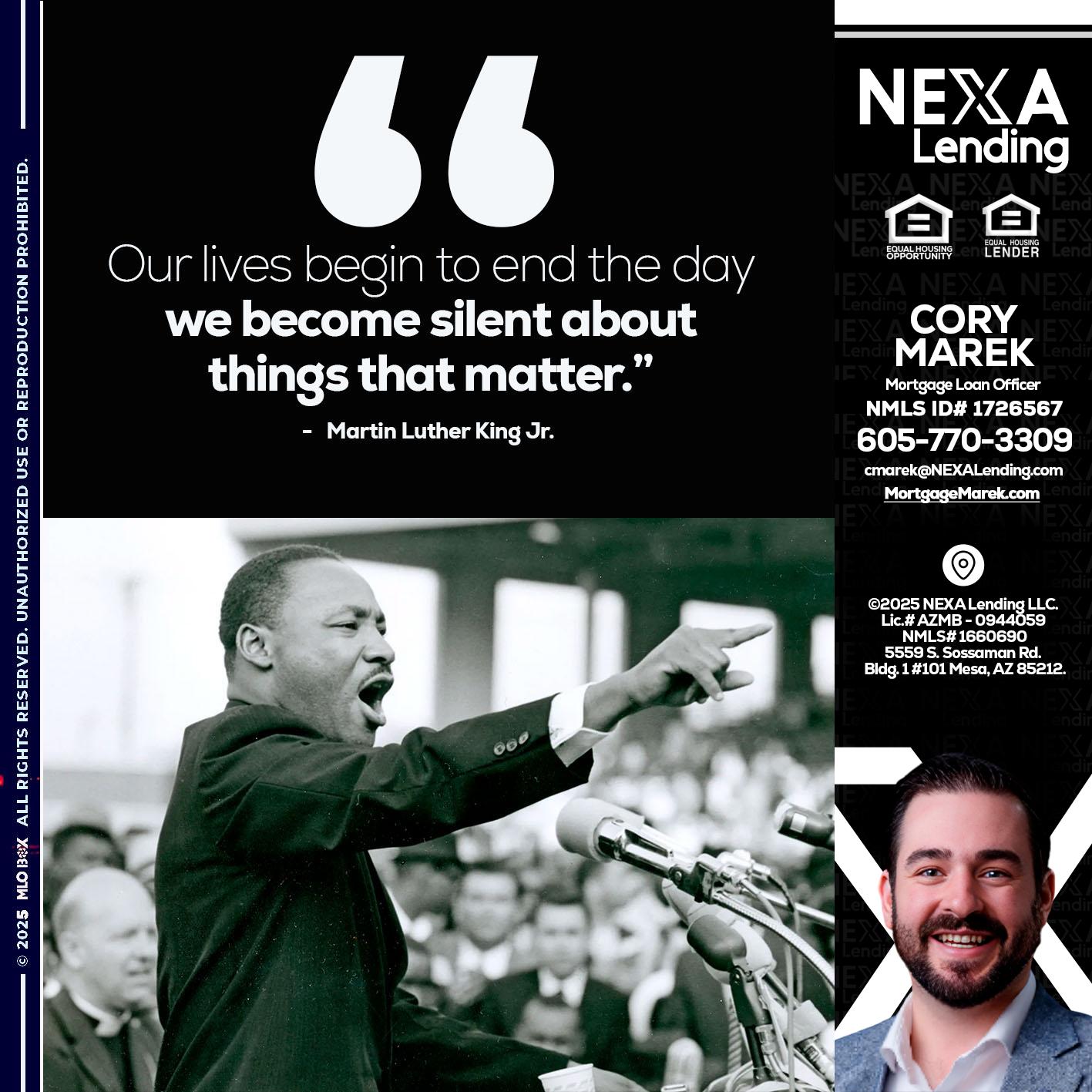 our lives MLK DAY - Cory Marek -Mortgage Loan Officer