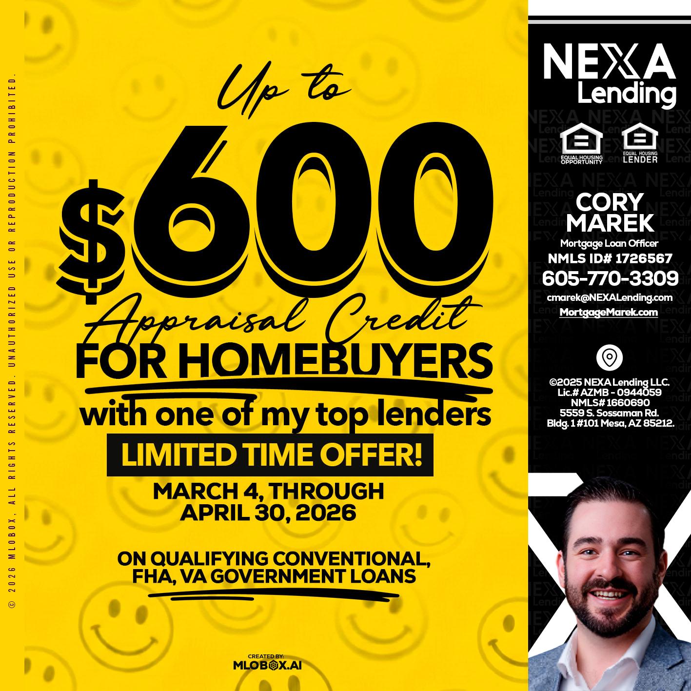 UP TO 600 - Cory Marek -Mortgage Loan Officer