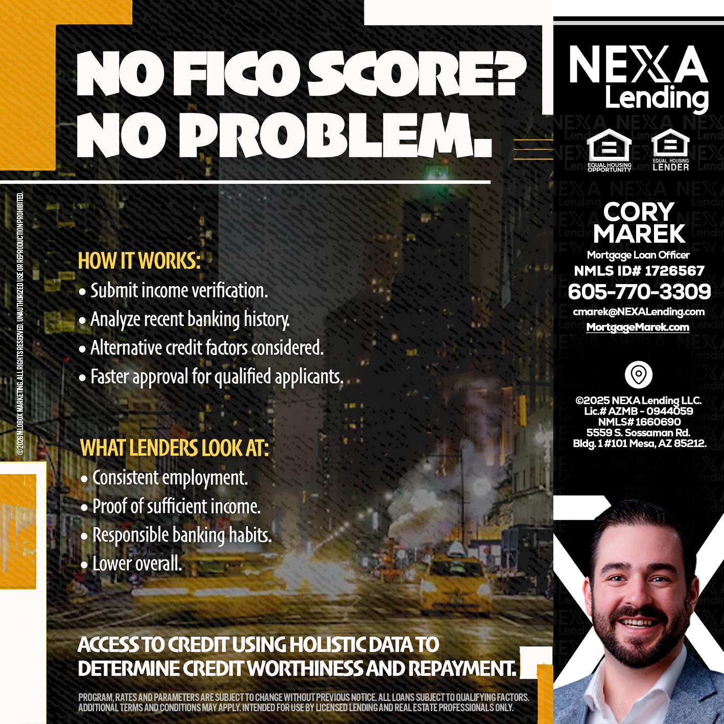 NO FICO SCORE? - Cory Marek -Mortgage Loan Officer