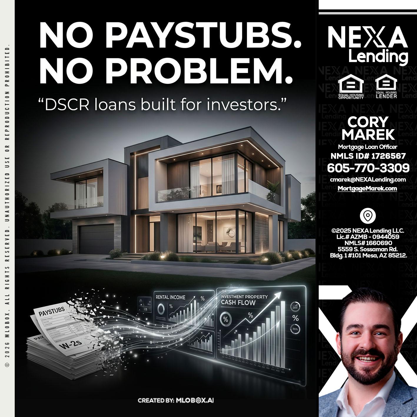 no paystub - Cory Marek -Mortgage Loan Officer
