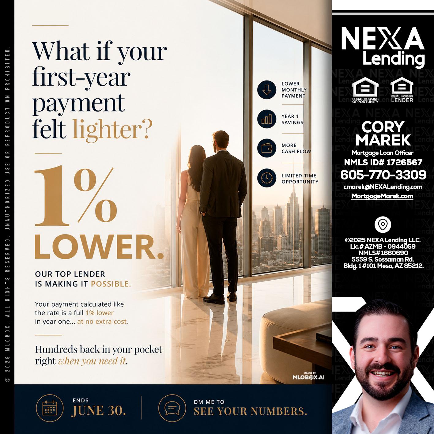 1% lower - Cory Marek -Mortgage Loan Officer