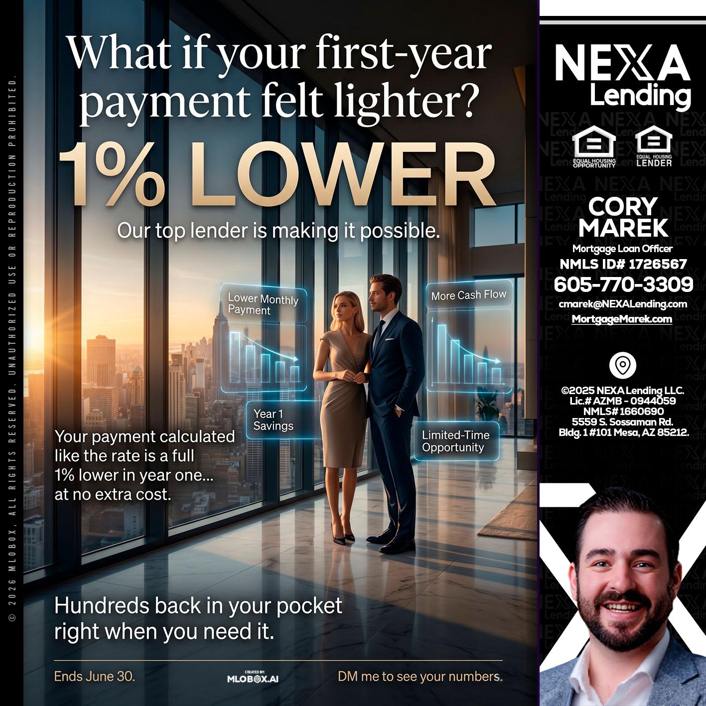 1% LOWER - Cory Marek -Mortgage Loan Officer