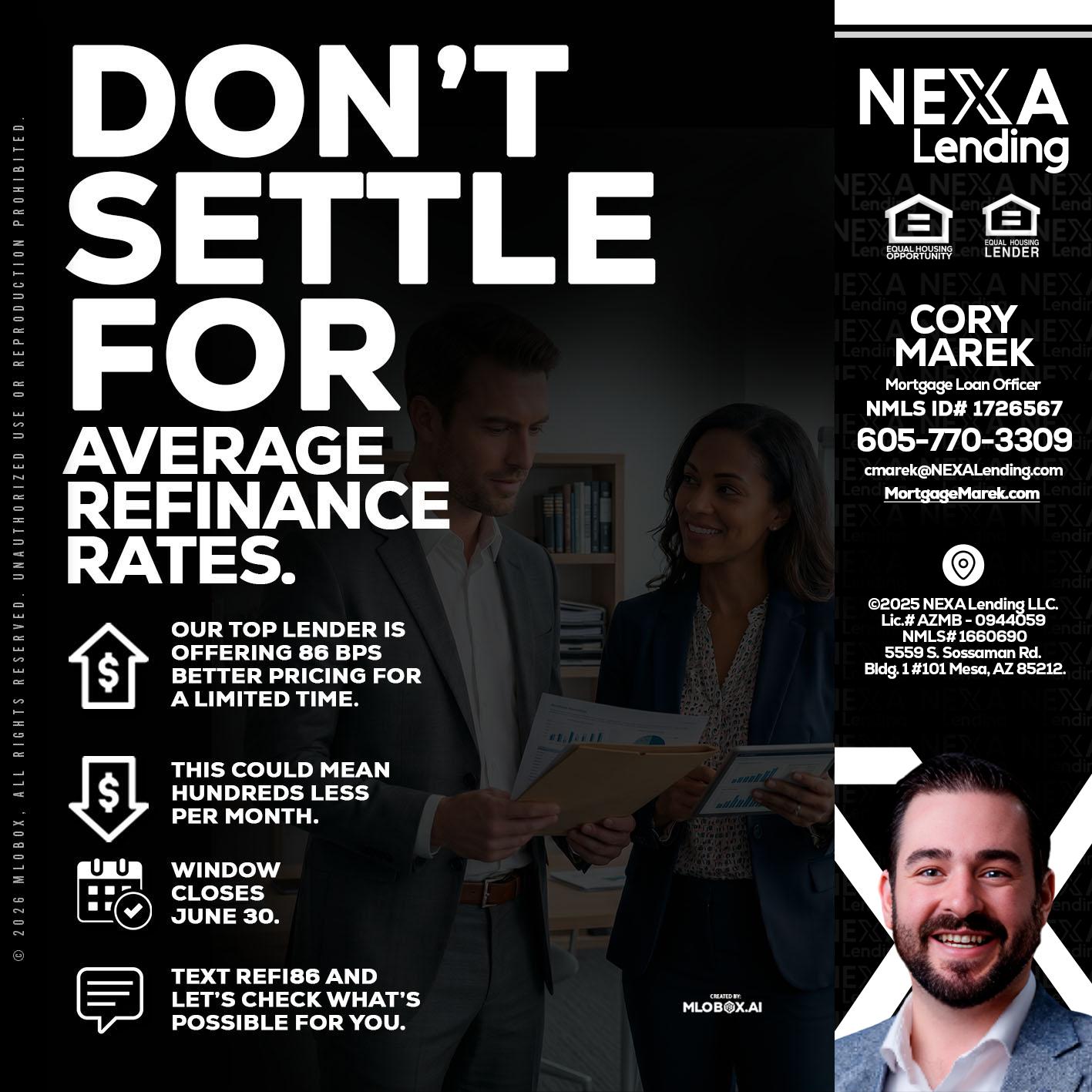 dont settle - Cory Marek -Mortgage Loan Officer