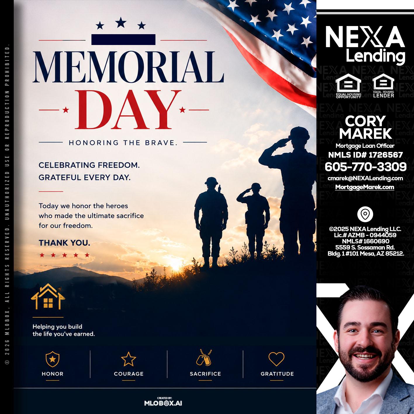 MEMORIAL DAY - Cory Marek -Mortgage Loan Officer