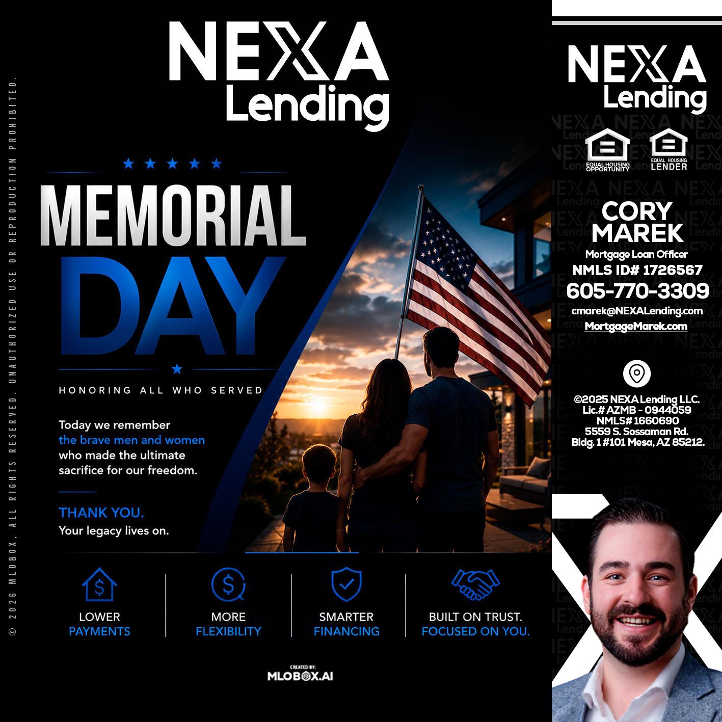 MEMORIAL DAY - Cory Marek -Mortgage Loan Officer