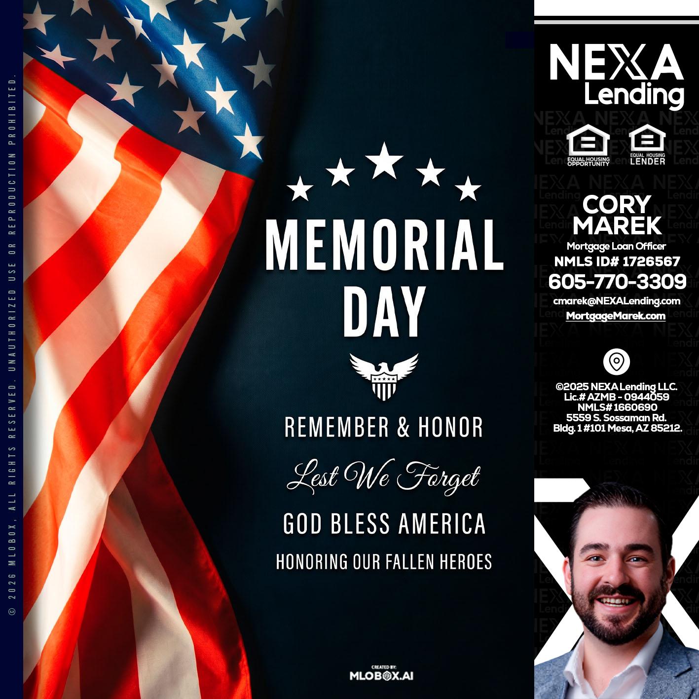 MEMORIAL DAY - Cory Marek -Mortgage Loan Officer