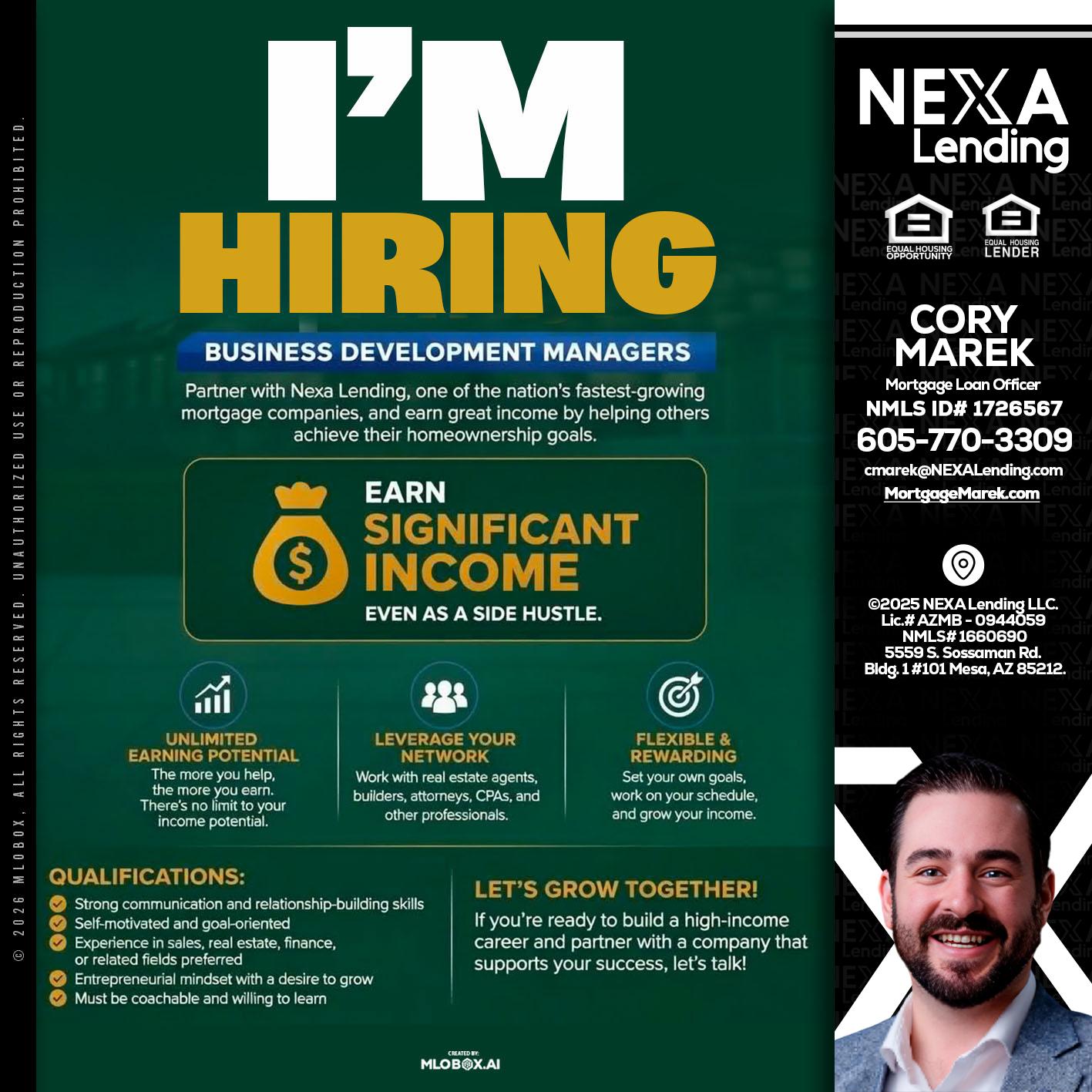 IM HIRING - Cory Marek -Mortgage Loan Officer
