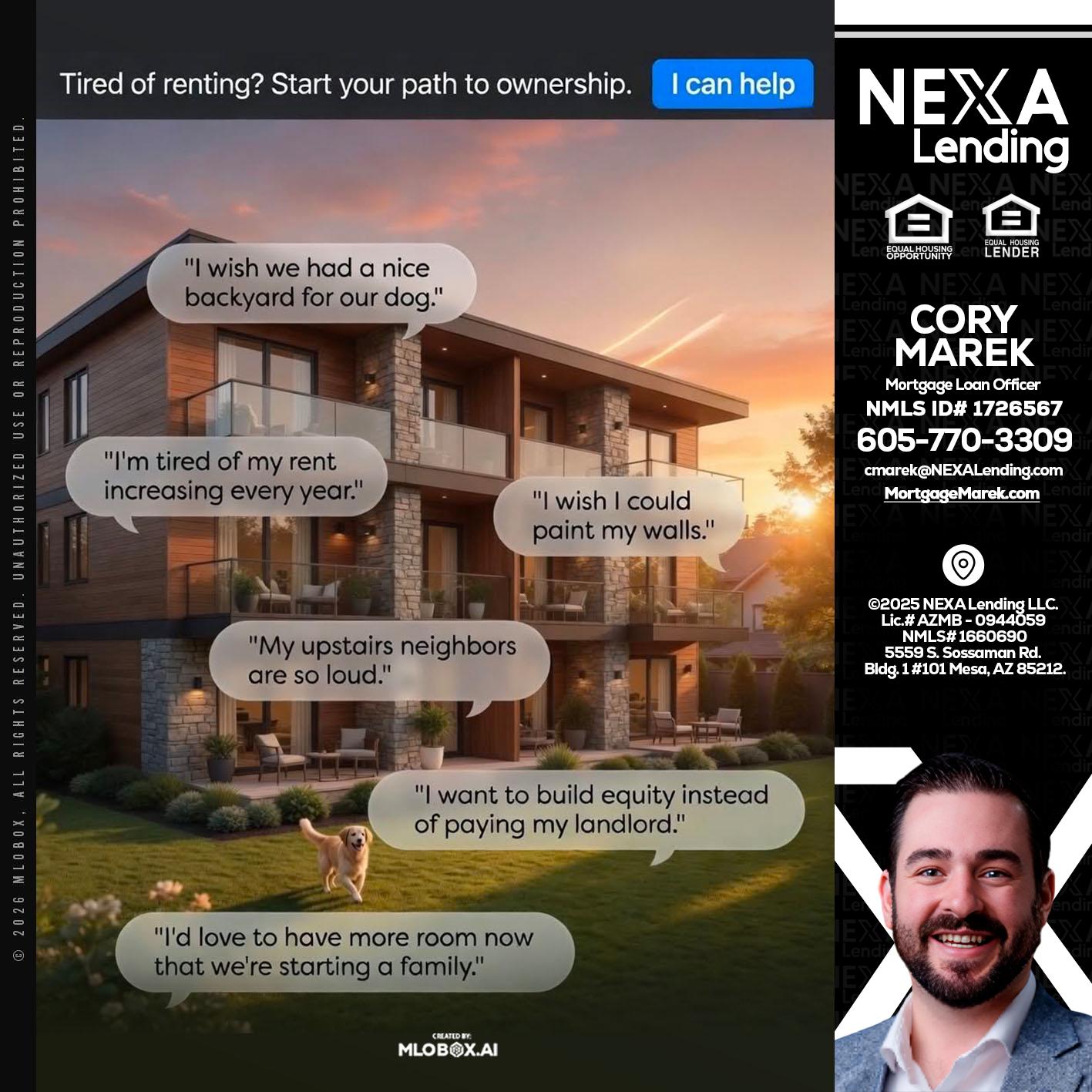 TIRED OF RENTING - Cory Marek -Mortgage Loan Officer