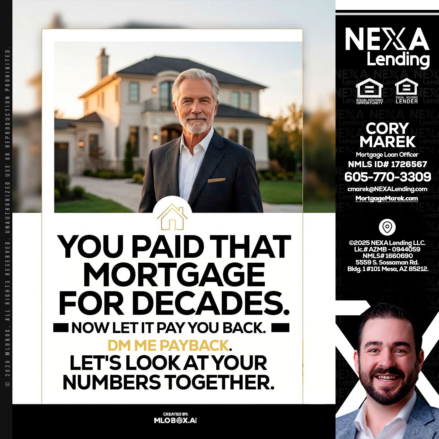 YOU PAID THAT MORTGAGE - Cory Marek -Mortgage Loan Officer