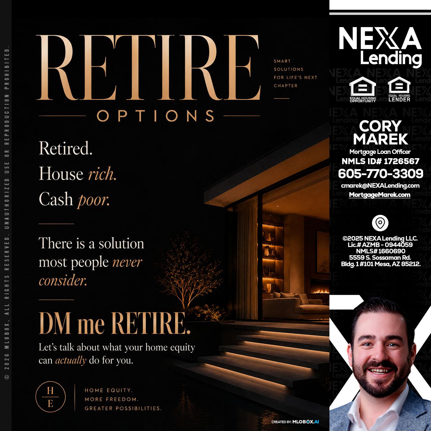 RETIRE LOANS - Cory Marek -Mortgage Loan Officer