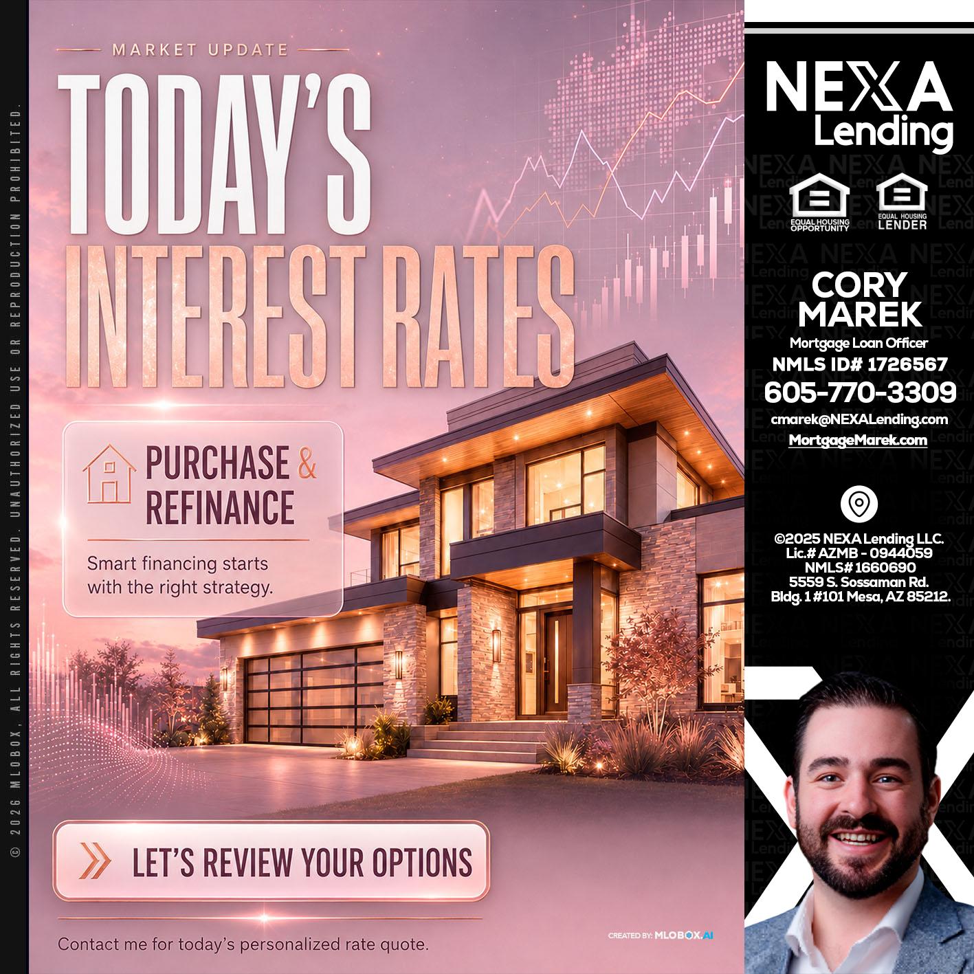 todays interest rates - Cory Marek -Mortgage Loan Officer