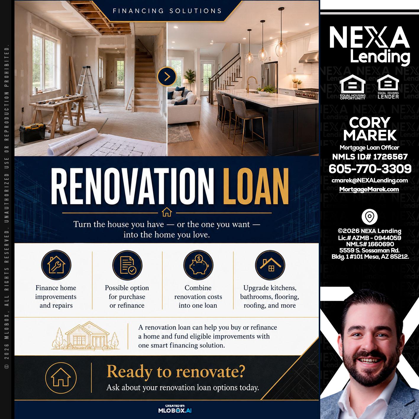 RENOVATION LOAN - Cory Marek -Mortgage Loan Officer