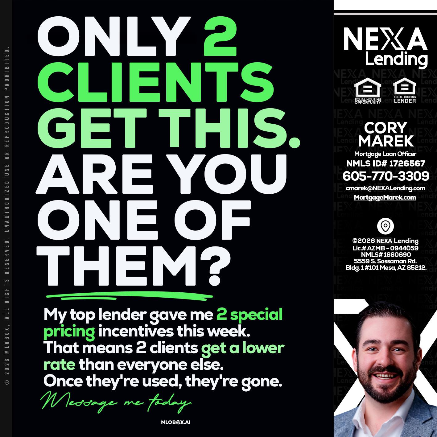 ONLY 2 CLIENTS - Cory Marek -Mortgage Loan Officer