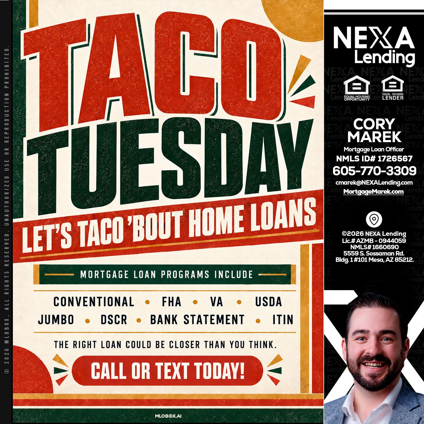 TACO TUESDAY - Cory Marek -Mortgage Loan Officer