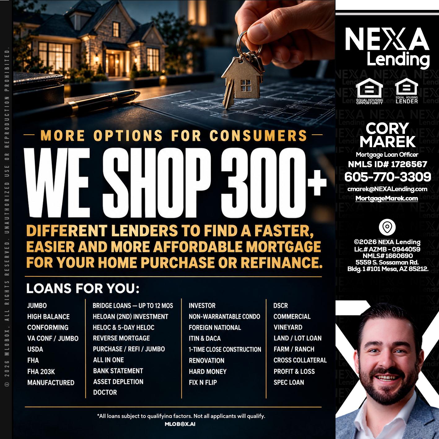 WE SHOP 300+ - Cory Marek -Mortgage Loan Officer
