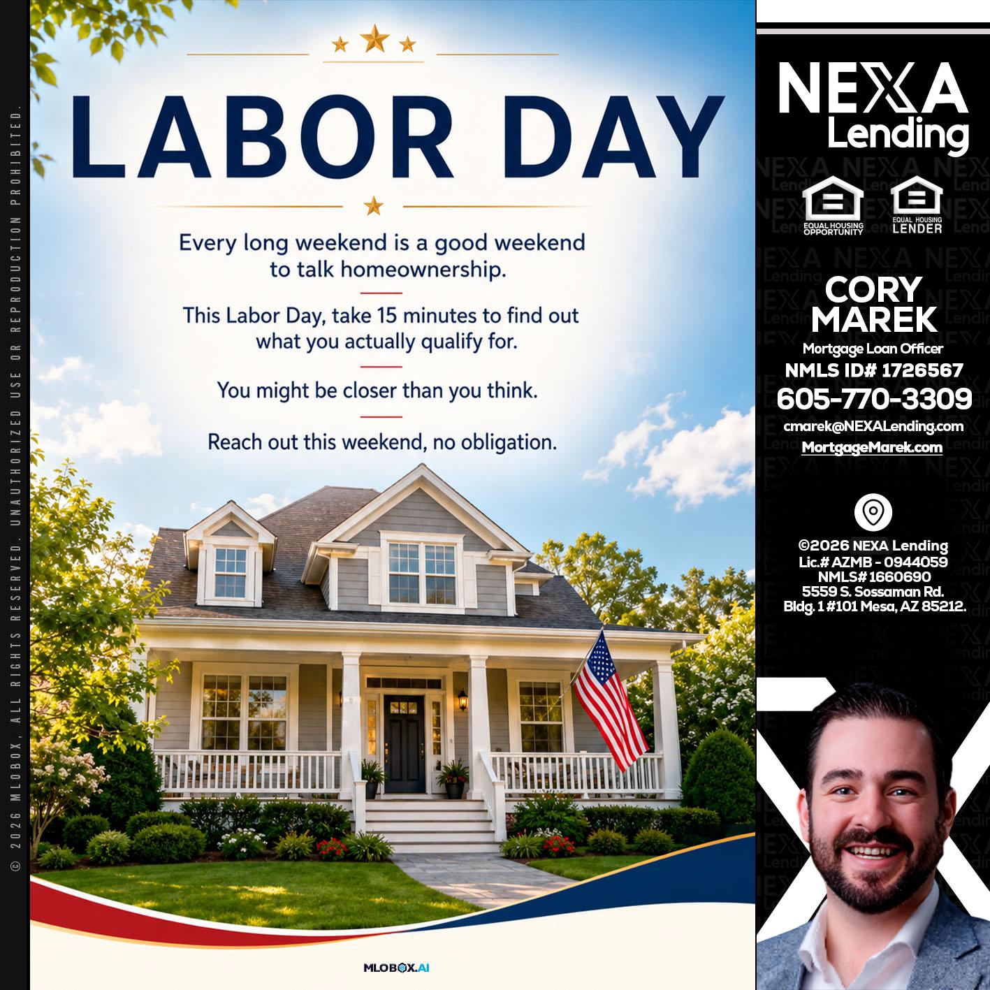 LABOR DAY - Cory Marek -Mortgage Loan Officer
