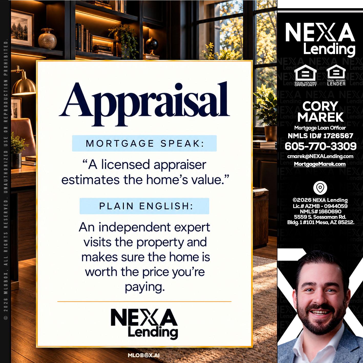 appraisal - Cory Marek -Mortgage Loan Officer