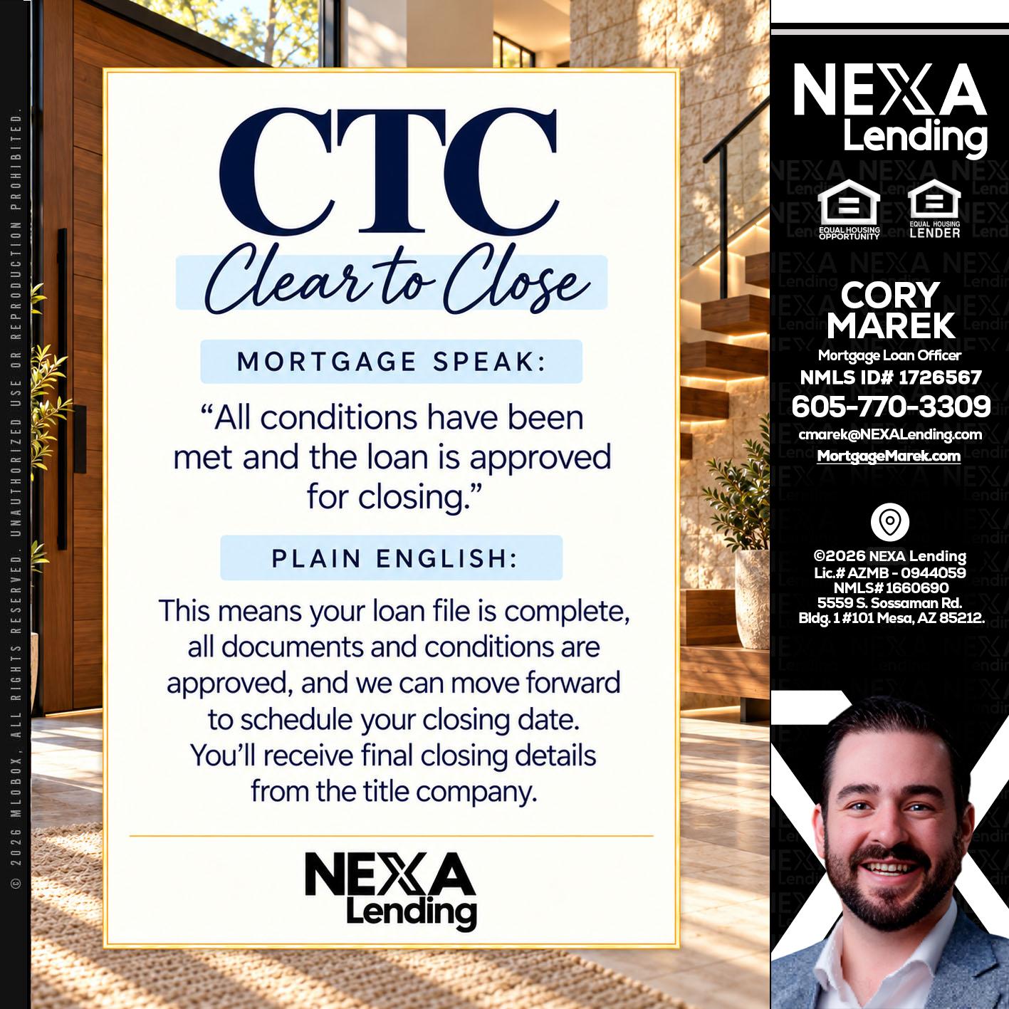 CLEAR TO CLOSE - Cory Marek -Mortgage Loan Officer