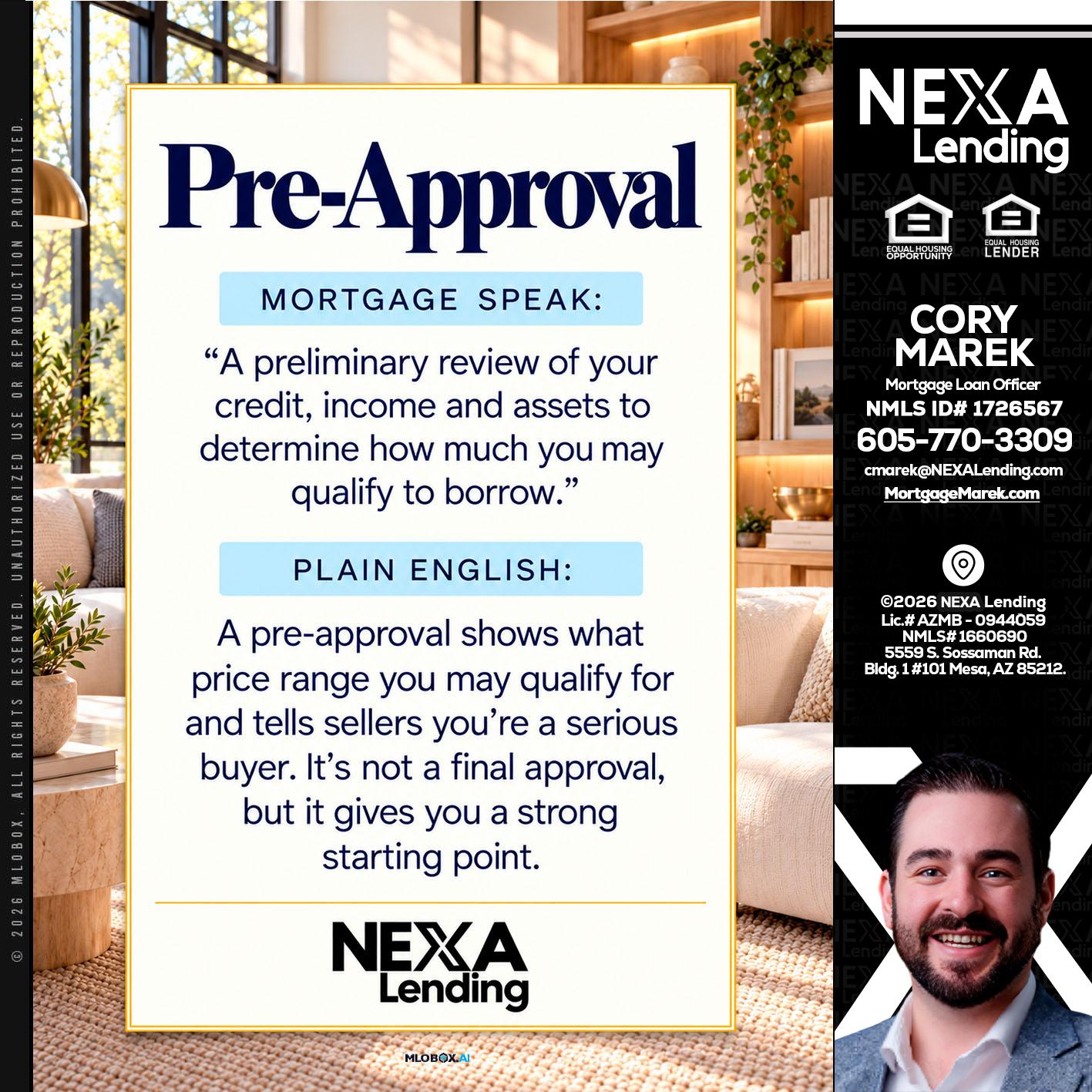 PREAPROVAL - Cory Marek -Mortgage Loan Officer