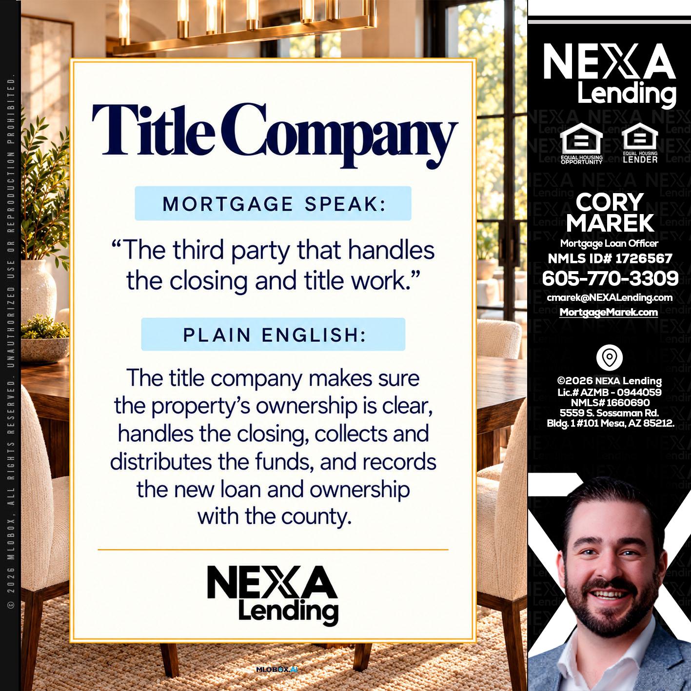 TITLE COMPANY - Cory Marek -Mortgage Loan Officer